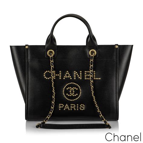 chanel deauville tote black leather|Chanel deauville tote large size.